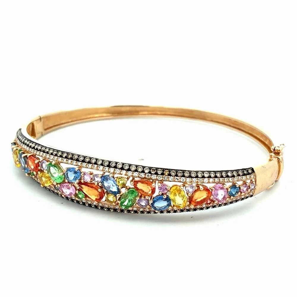 EFFY Watercolors 14K Ylw Gold Multicolor Sapphire Diamond Hinged Cuff Bracelet